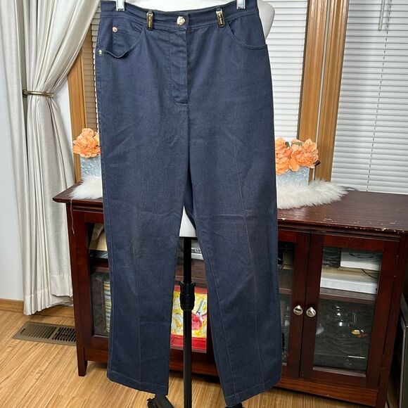 ST. JOHN SPORT MARIE GRAY Navy Chino Pants Size 4 - Picture 1 of 8